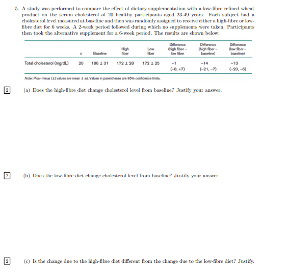 Solved 5. A study was performed to compare the effect of | Chegg.com