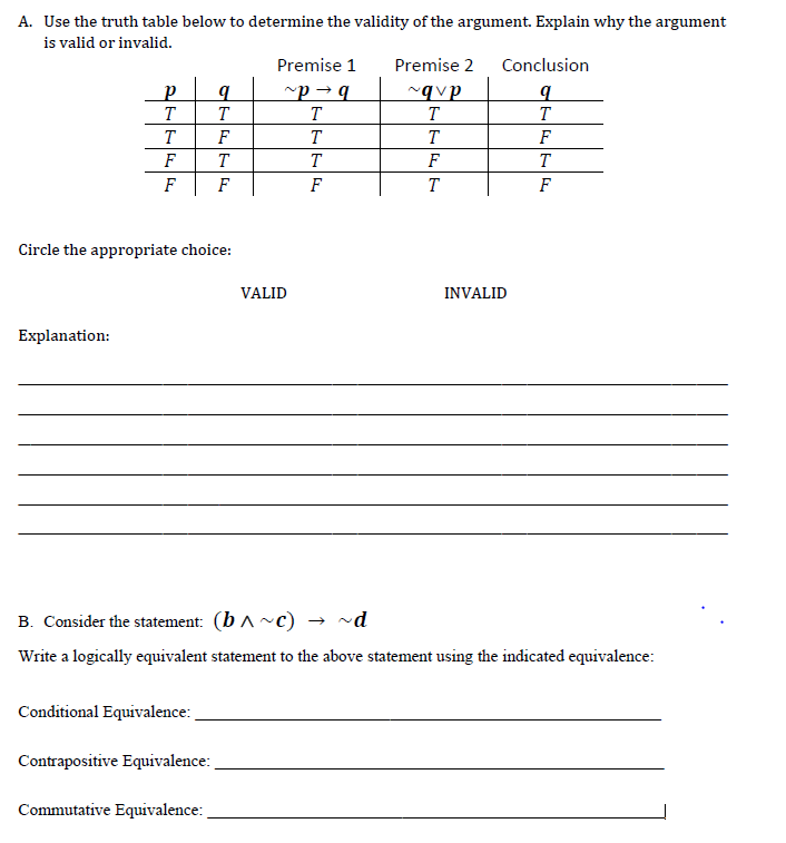 Solved A. Use the truth table below to determine the | Chegg.com