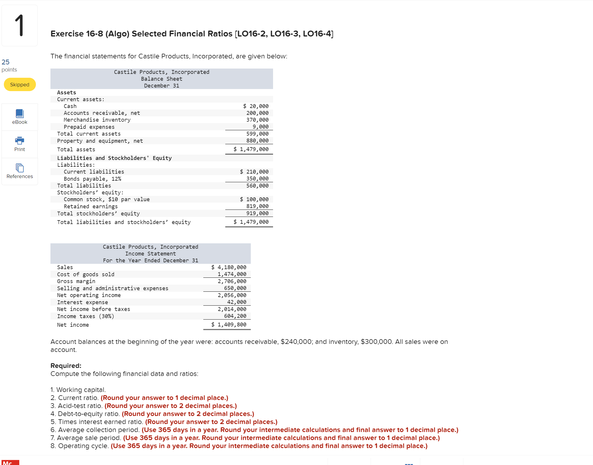 Solved Exercise Algo Selected Financial Ratios Chegg Com