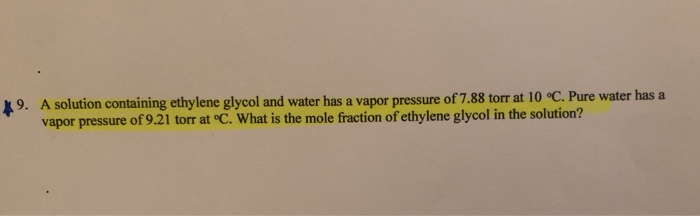 Solved A solution containing ethylene glycol and water has a | Chegg.com