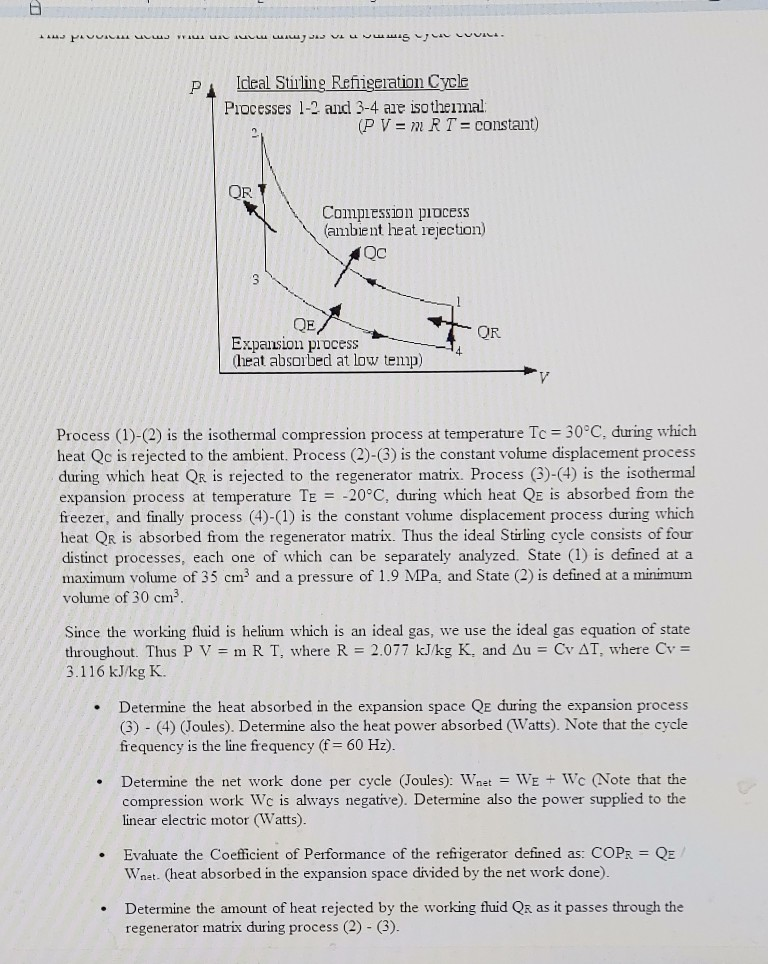 Solved WIJ ULU . P Ideal Stirling Refrigeration Cycle | Chegg.com