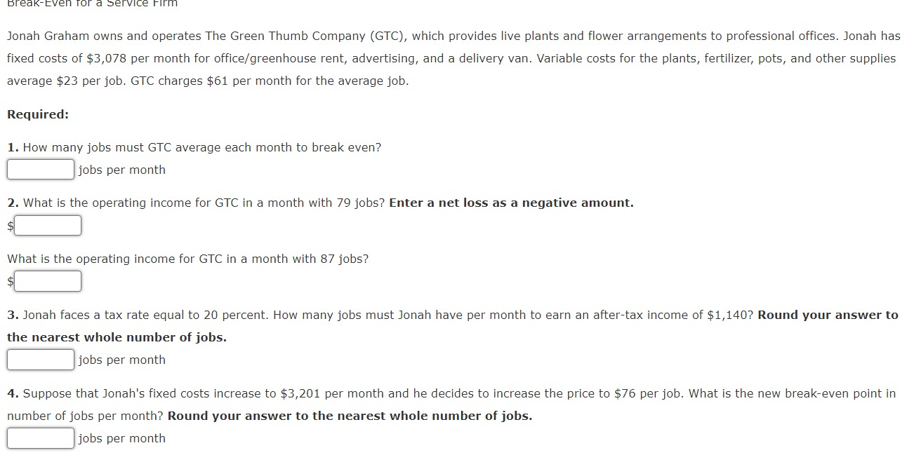 Solved Jonah Graham owns and operates The Green Thumb