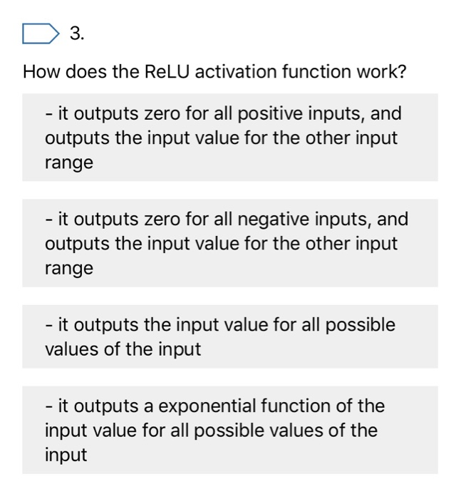Solved 3. How does the ReLU activation function work? - it | Chegg.com