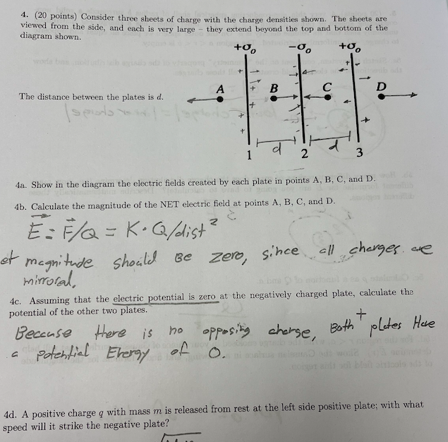 Solved 4. (20 Points) Consider Three Sheets Of Charge With | Chegg.com