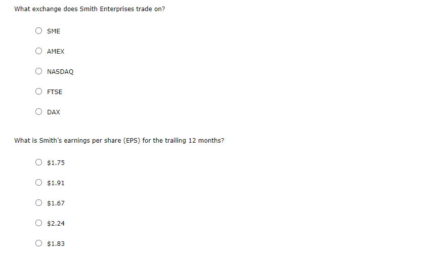 Solved 7 Stock Quotes Smith Enterprises Recently Was Chegg