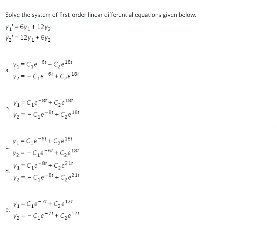 Solved Solve the system of first-order linear differential | Chegg.com