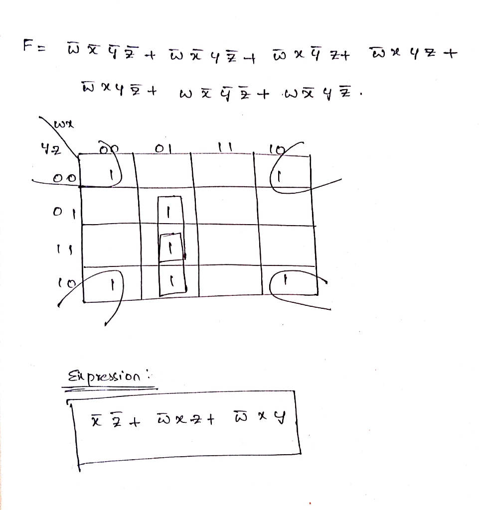 Solved 2 Simply Following Expressions Using Karnaugh Map F Wx Y Z Wxy7 Wxyz Wxyz Wxyz Wxyz Wxyz Q