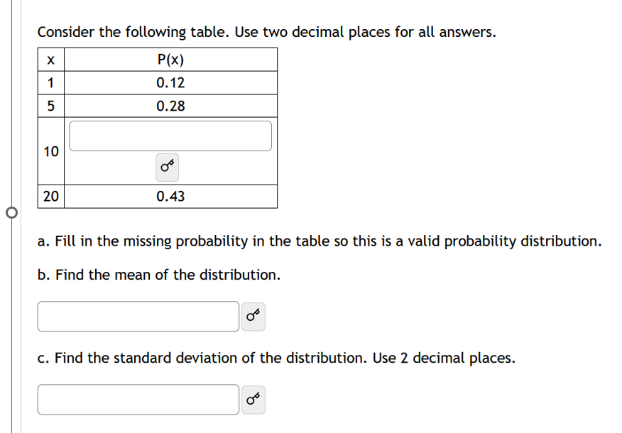 Solved Consider the following table. Use two decimal places | Chegg.com