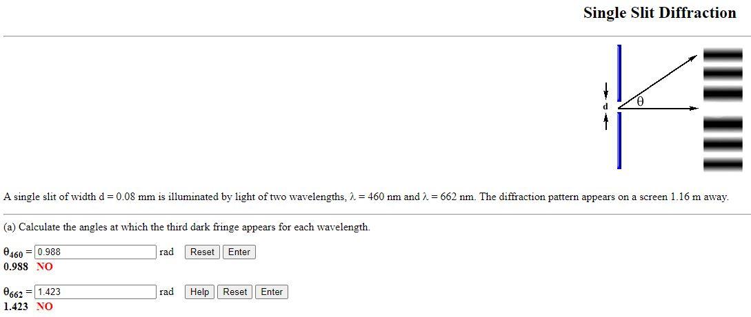 Solved Single Slit Diffraction A single slit of width d=0.08 | Chegg.com
