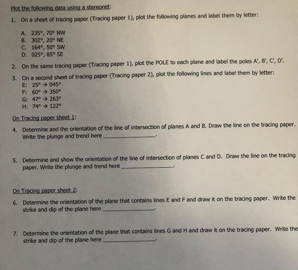 Solved Plot The Following Data Using A Stereonet: 1. On A | Chegg.com
