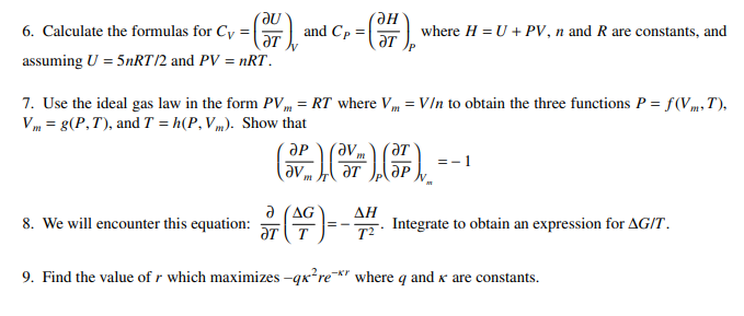 Solved au 6. Calculate the formulas for Cy = at assuming U = | Chegg.com