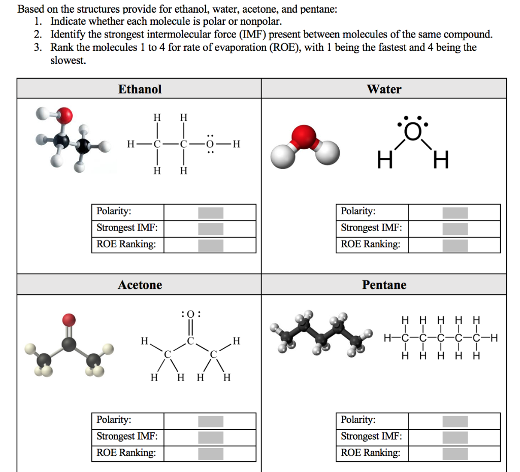 Solved Based on the structures provide for ethanol, water,