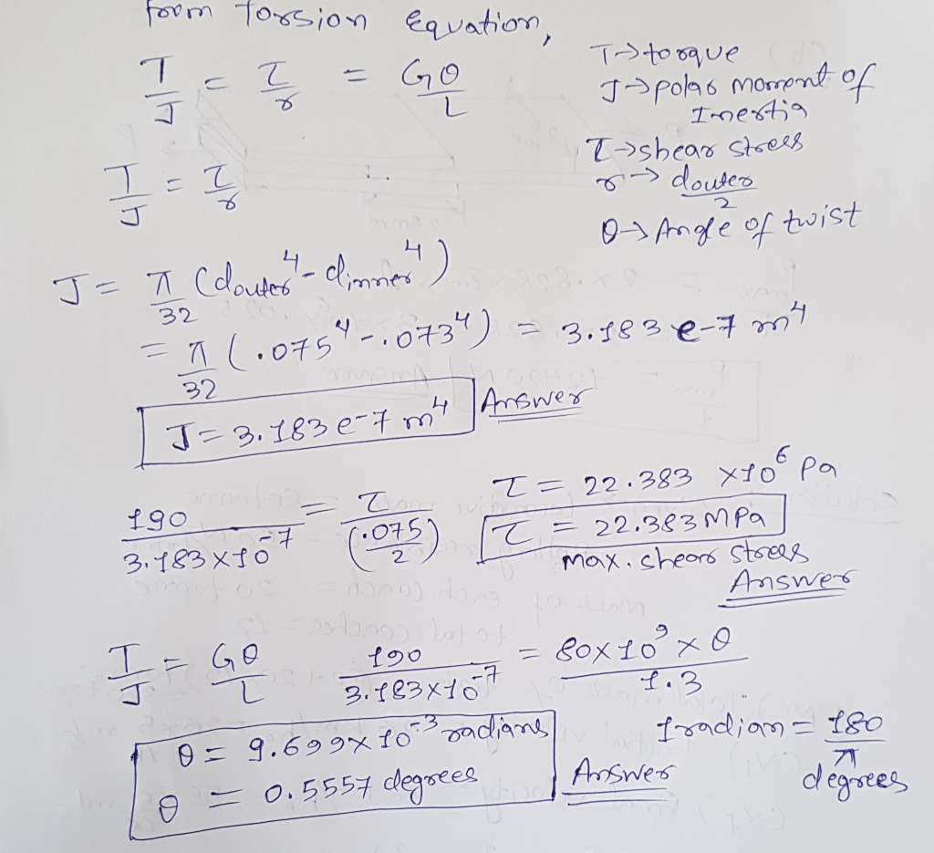 from torsion
-
Equation,
GO
Tytosque
1/2 = 7
= Go
Tapolas moment of
JA polar moment of
Inertia
T-shear stress
- douter
of Ang