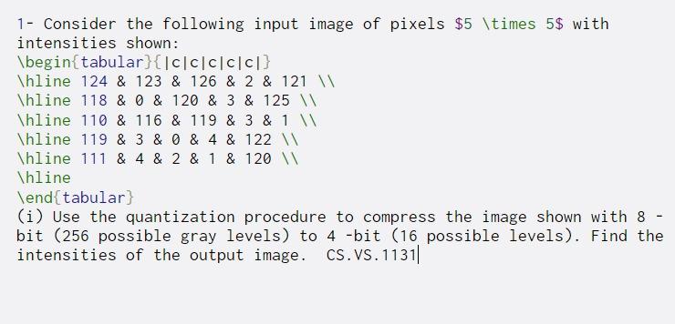 Solved 1- Consider The Following Input Image Of Pixels $5 | Chegg.com