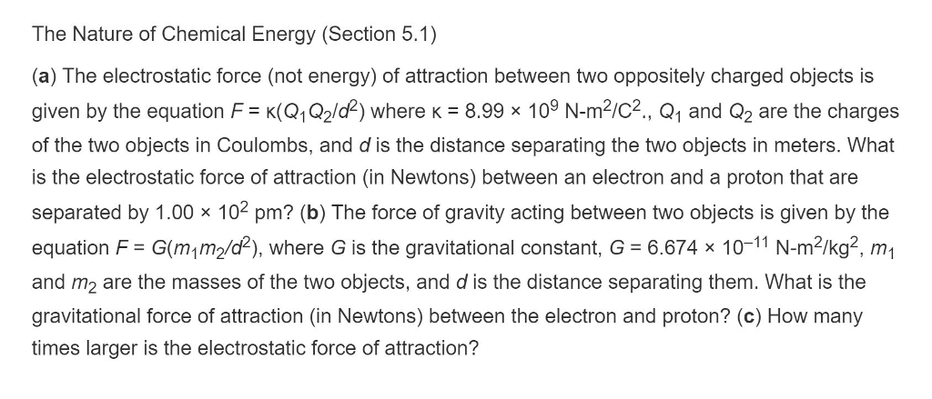 Solved The Nature of Chemical Energy (Section 5.1) (a) The | Chegg.com