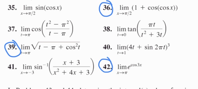 Solved 35. limx→π/2sin(cosx) 36. limx→π/2(1+cos(cosx)) 37. | Chegg.com