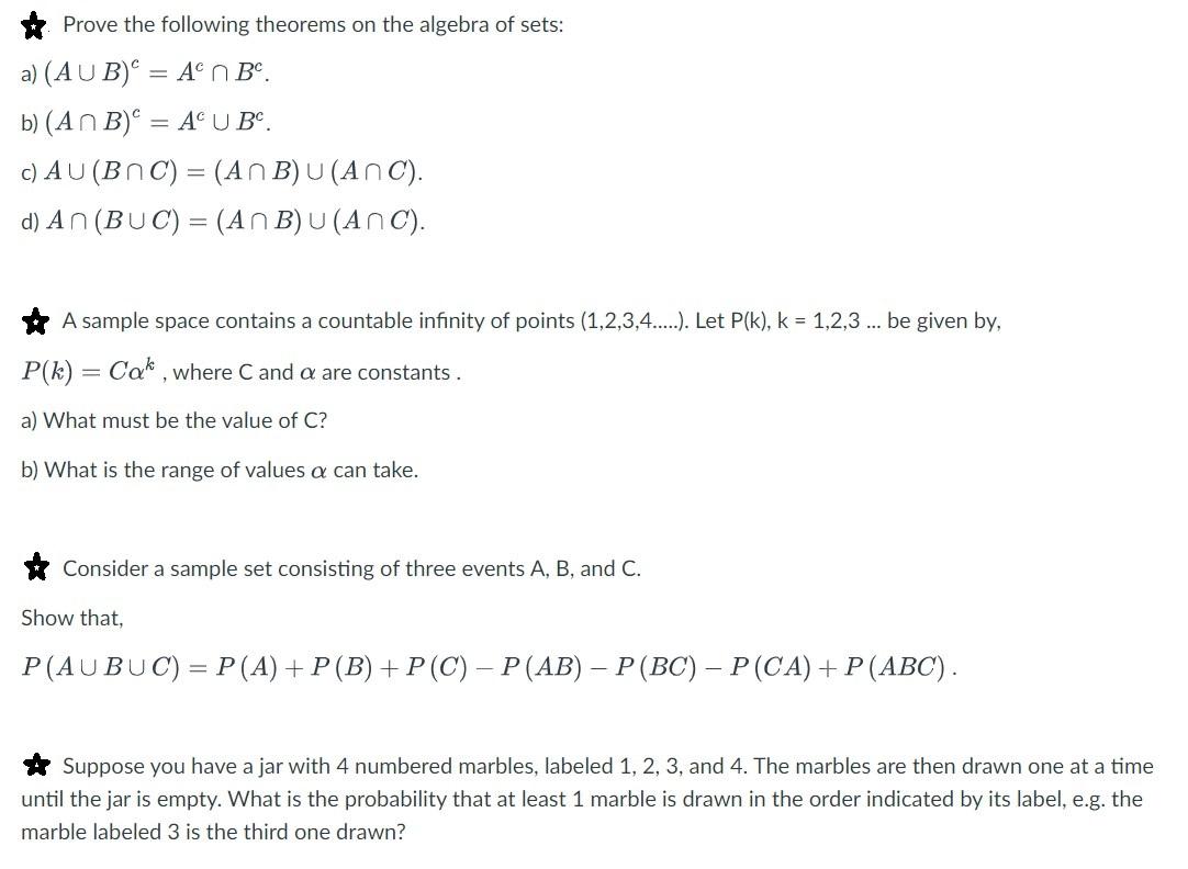 Solved Prove The Following Theorems On The Algebra Of Sets: | Chegg.com