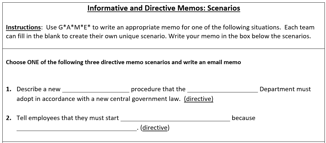 Solved Informative and Directive Memos: Scenarios | Chegg.com