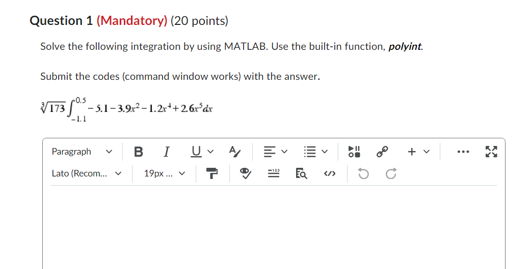 Solved Solve the following integration by using MATLAB. Use | Chegg.com