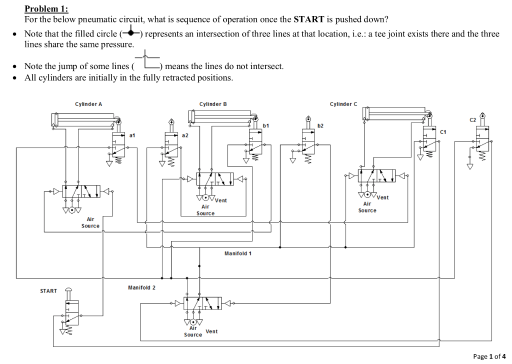Solved Problem 1 For the below pneumatic circuit, what is