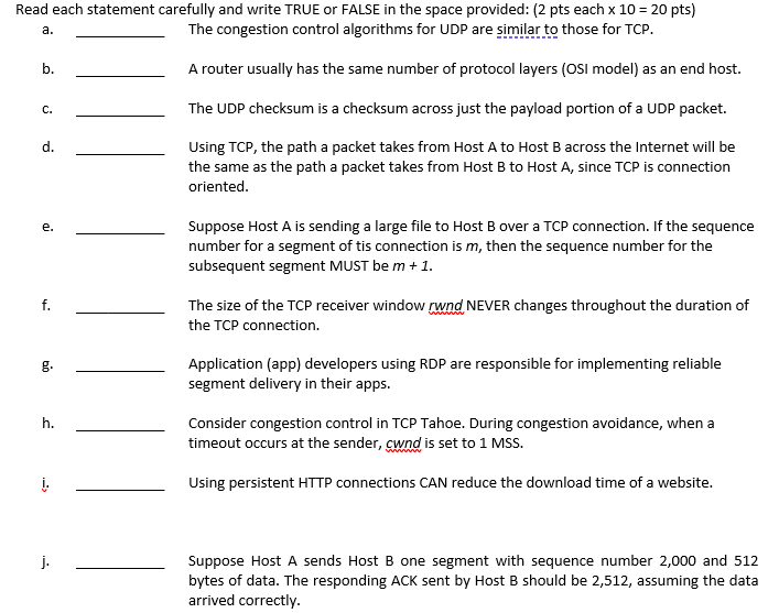 Solved Read each statement carefully and write TRUE or FALSE | Chegg.com