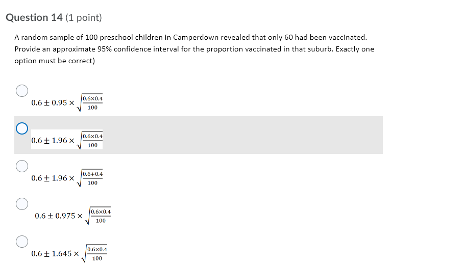 Solved Question 14 (1 point) A random sample of 100 | Chegg.com