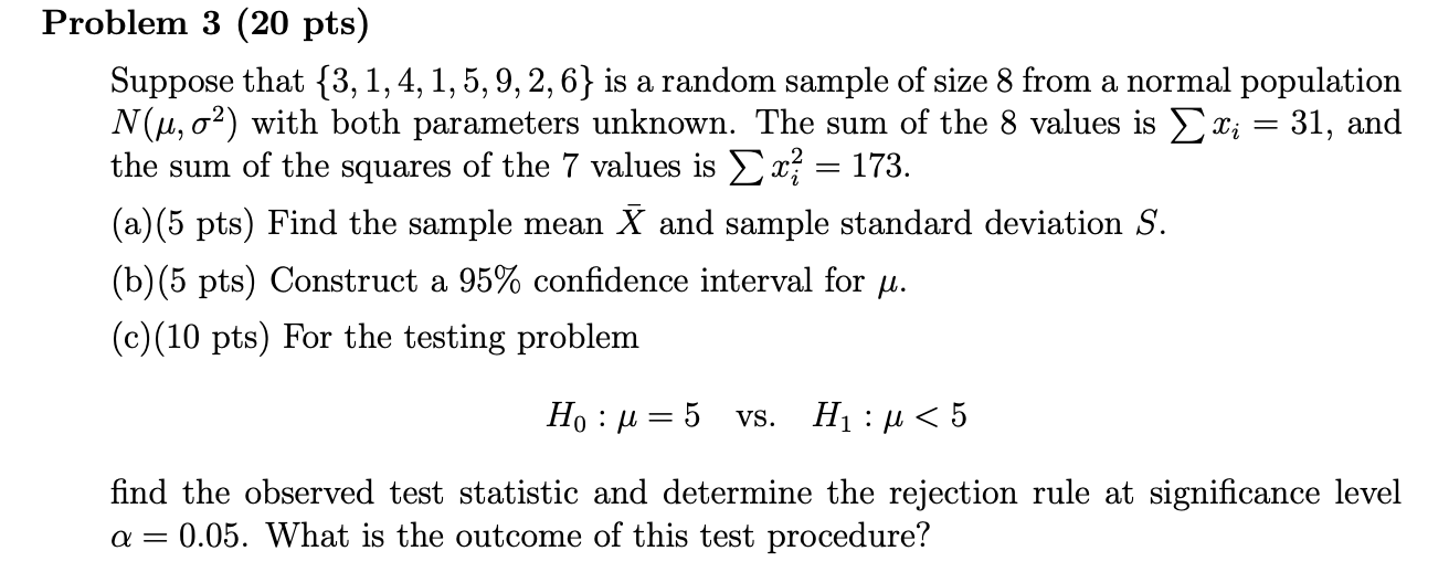 Solved Problem 3 20 Pts Suppose That 3 14 159 2 6 2738