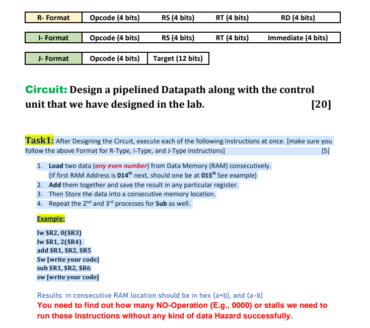 Solved R- Format Opcode (4 bits) RS (4 bits) RT (4 bits) RD | Chegg.com