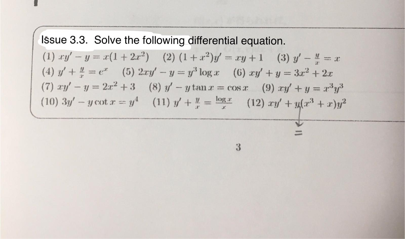 Issue 3 3 Solve The Following Differential Equation Chegg Com