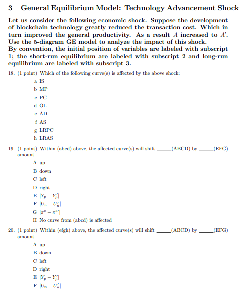 Solved 3 General Equilibrium Model: Technology Advancement | Chegg.com