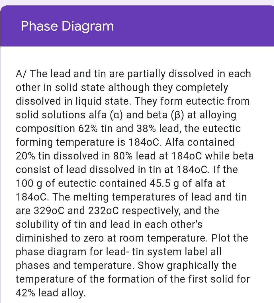 Solved Phase Diagram A/ The Lead And Tin Are Partially | Chegg.com