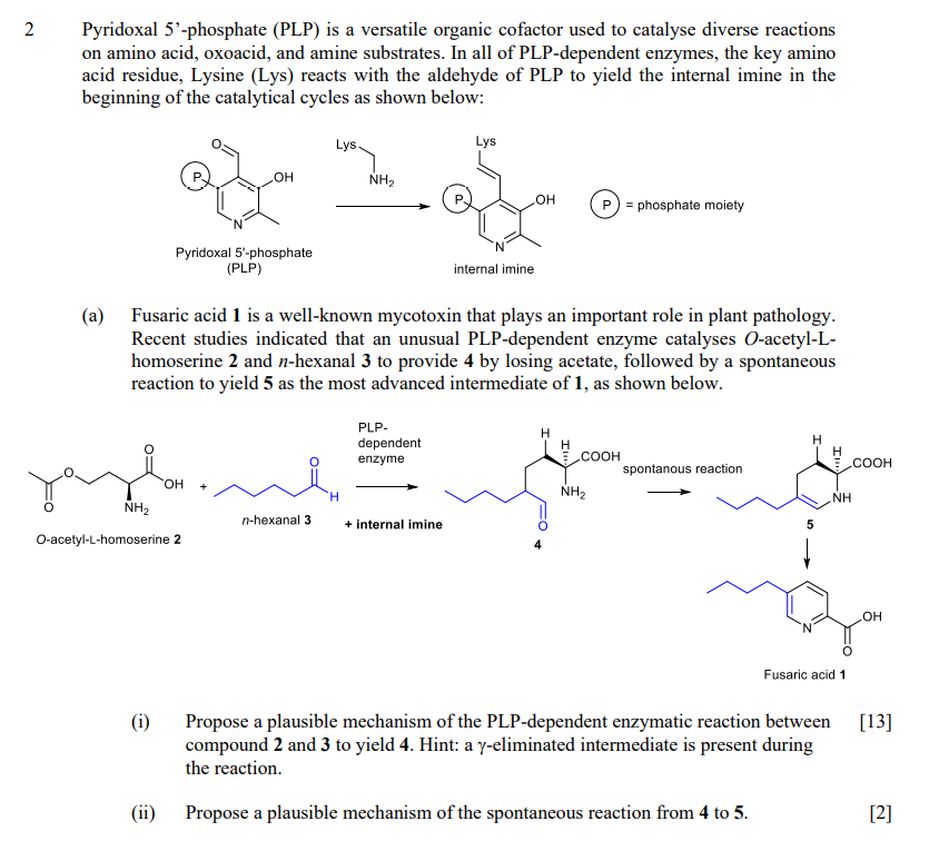 Solved 2 Pyridoxal 5’-phosphate (PLP) is a versatile organic | Chegg.com