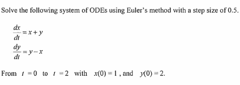 Solved Solve the following system of ﻿ODEs using Euler's | Chegg.com