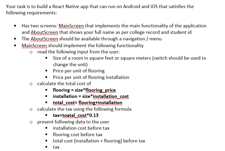 Solved React Native App- using visual studio code, NOT | Chegg.com