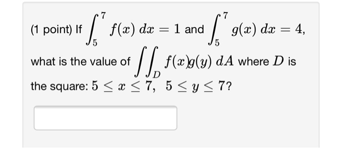 Solved (1 point) Calculate the double integral J JR 4y 32) | Chegg.com