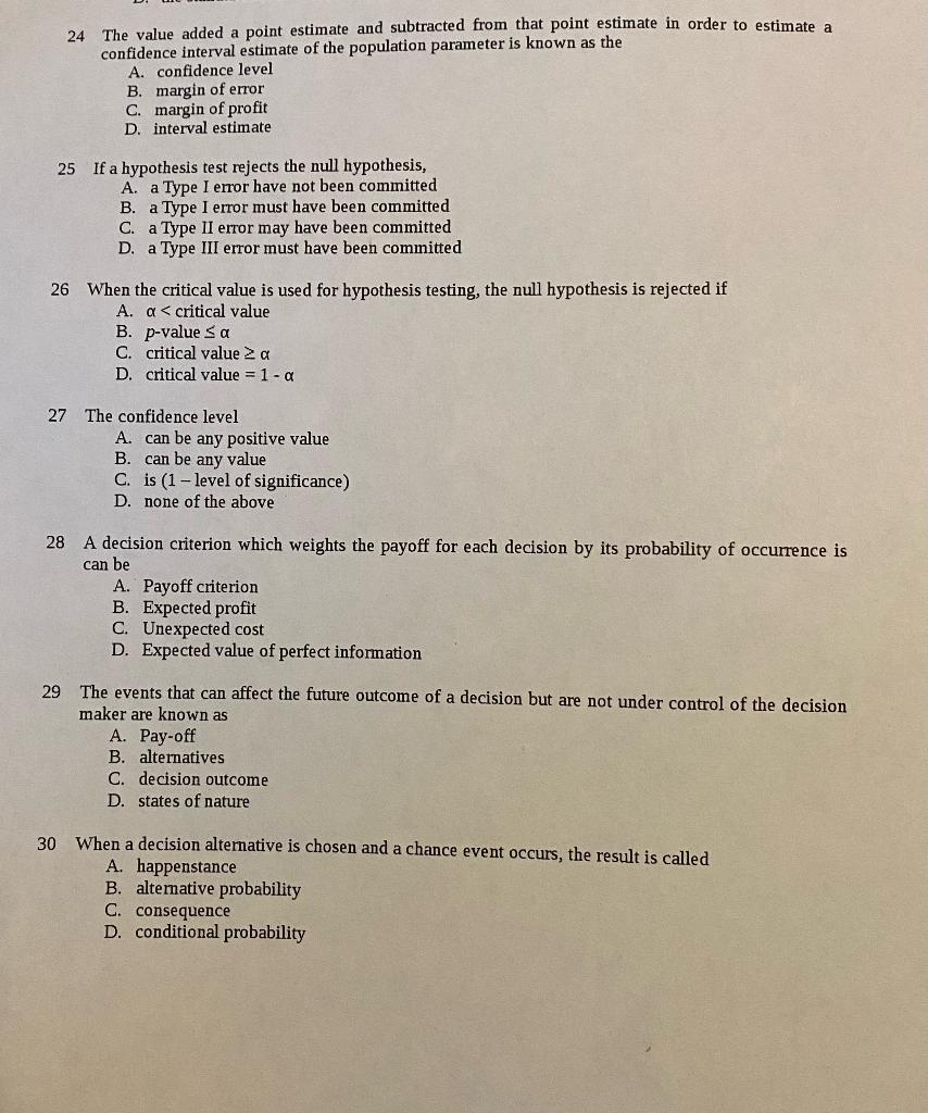 Solved 24 The value added a point estimate and subtracted | Chegg.com