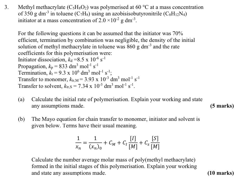 Solved of 350 gdm−3 in toluene (C7H8) using an | Chegg.com