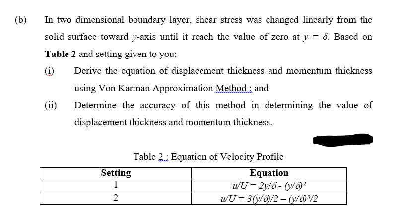 Solved (b) In Two Dimensional Boundary Layer, Shear Stress | Chegg.com