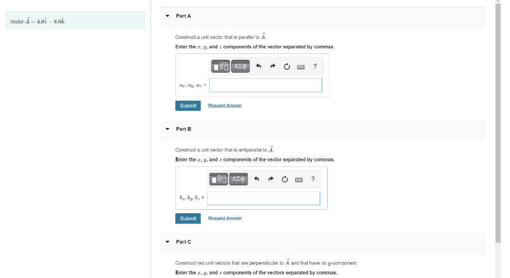 Solved A=4.0i^−8.0k^ Construct a unit vector that is | Chegg.com
