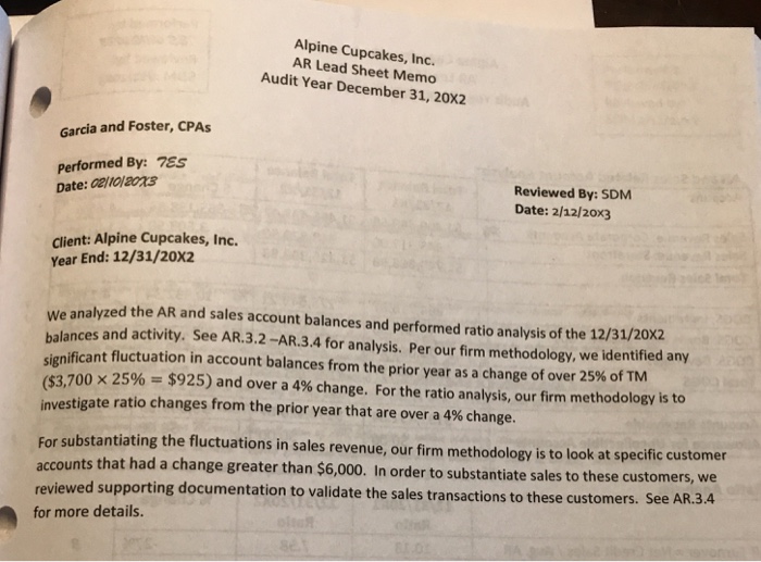 Q4. the accounts receivable lead sheet memo and