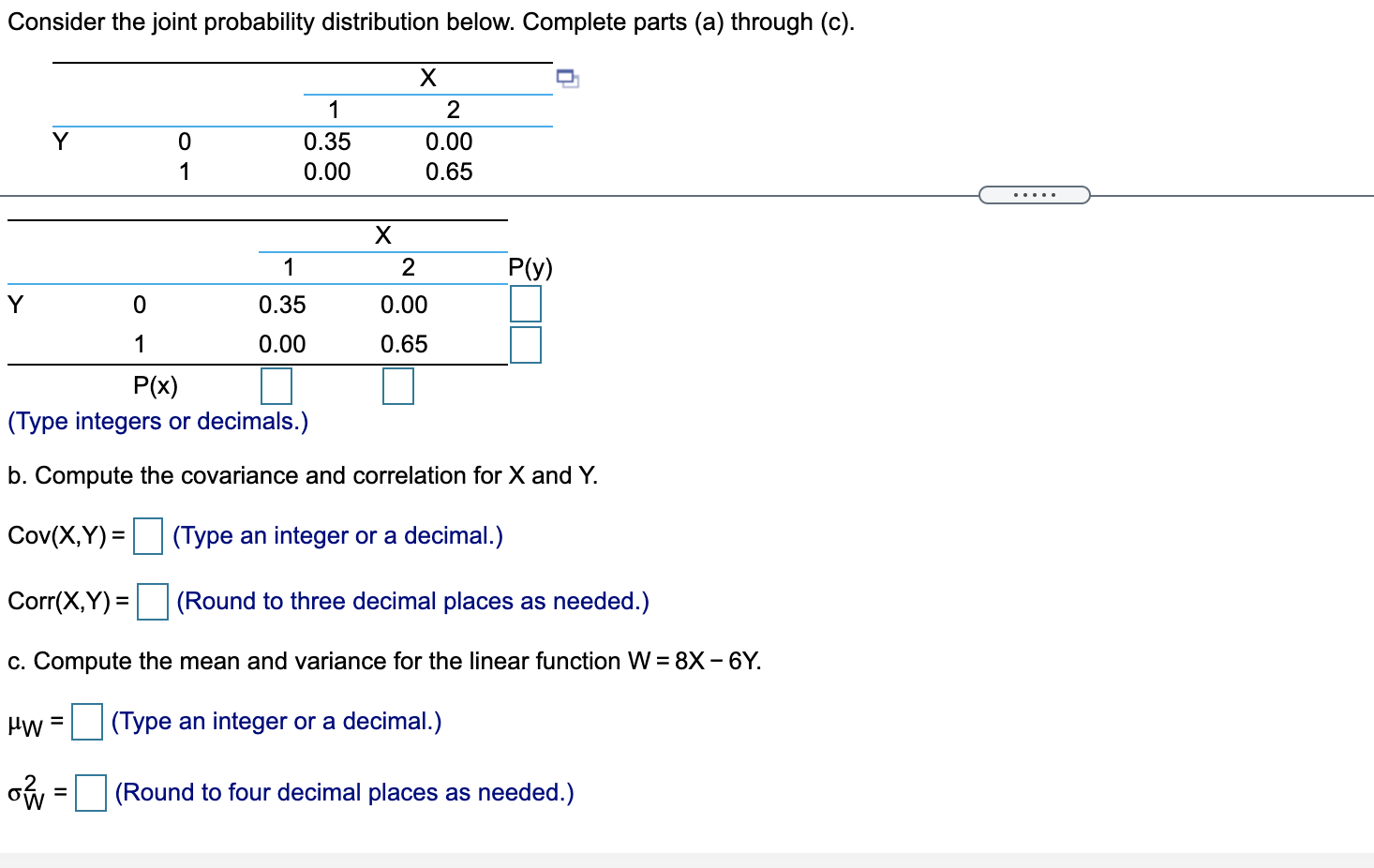 Solved Consider the joint probability distribution below. | Chegg.com