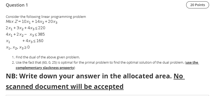 Solved Question 1 20 Points Consider the following linear | Chegg.com
