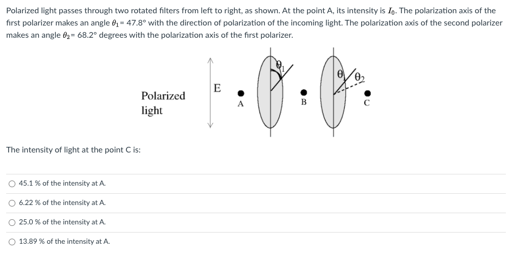 Solved Polarized light passes through two rotated filters | Chegg.com