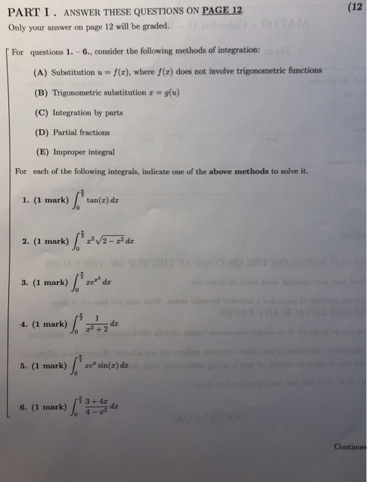 Solved (12 PART I. ANSWER THESE QUESTIONS ON PAGE 12 Only | Chegg.com