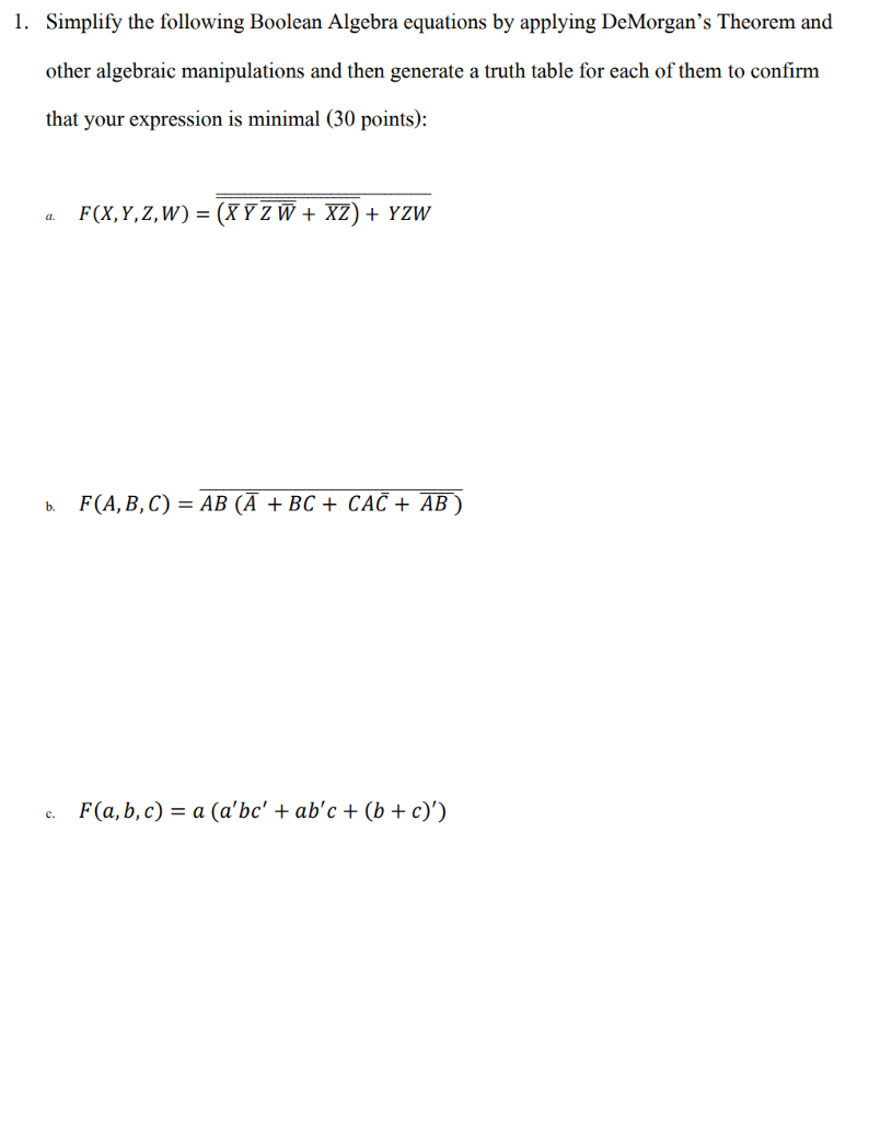 Solved 1. Simplify The Following Boolean Algebra Equations | Chegg.com