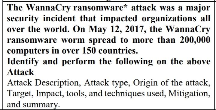 Solved The WannaCry Ransomware* Attack Was A Major Security | Chegg.com