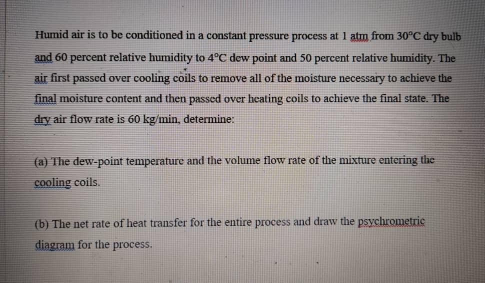 Solved Humid air is to be conditioned in a constant pressure
