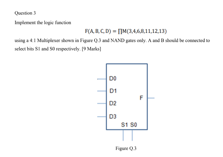 Solved Question 3 Implement The Logic Function. F(A, B, C, | Chegg.com