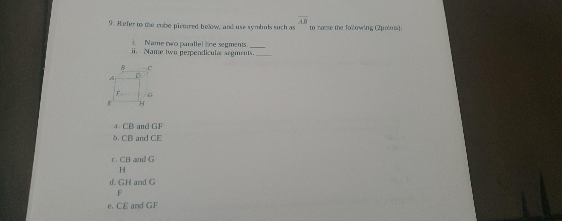 Solved АВ 9. Refer to the cube pictured below, and use | Chegg.com