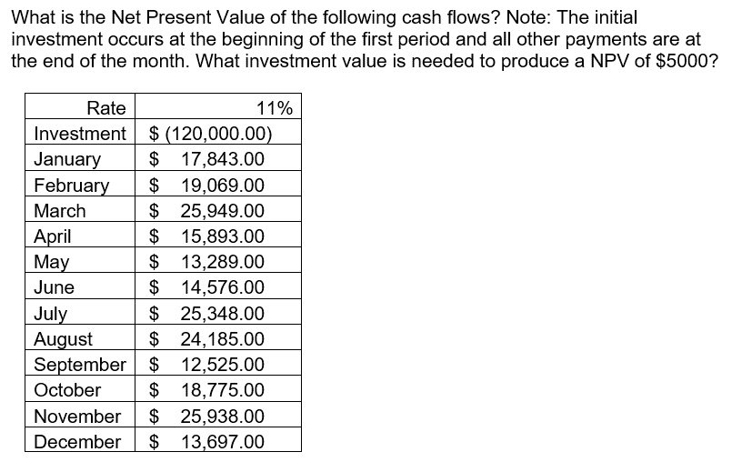 Solved What is the Net Present Value of the following cash | Chegg.com